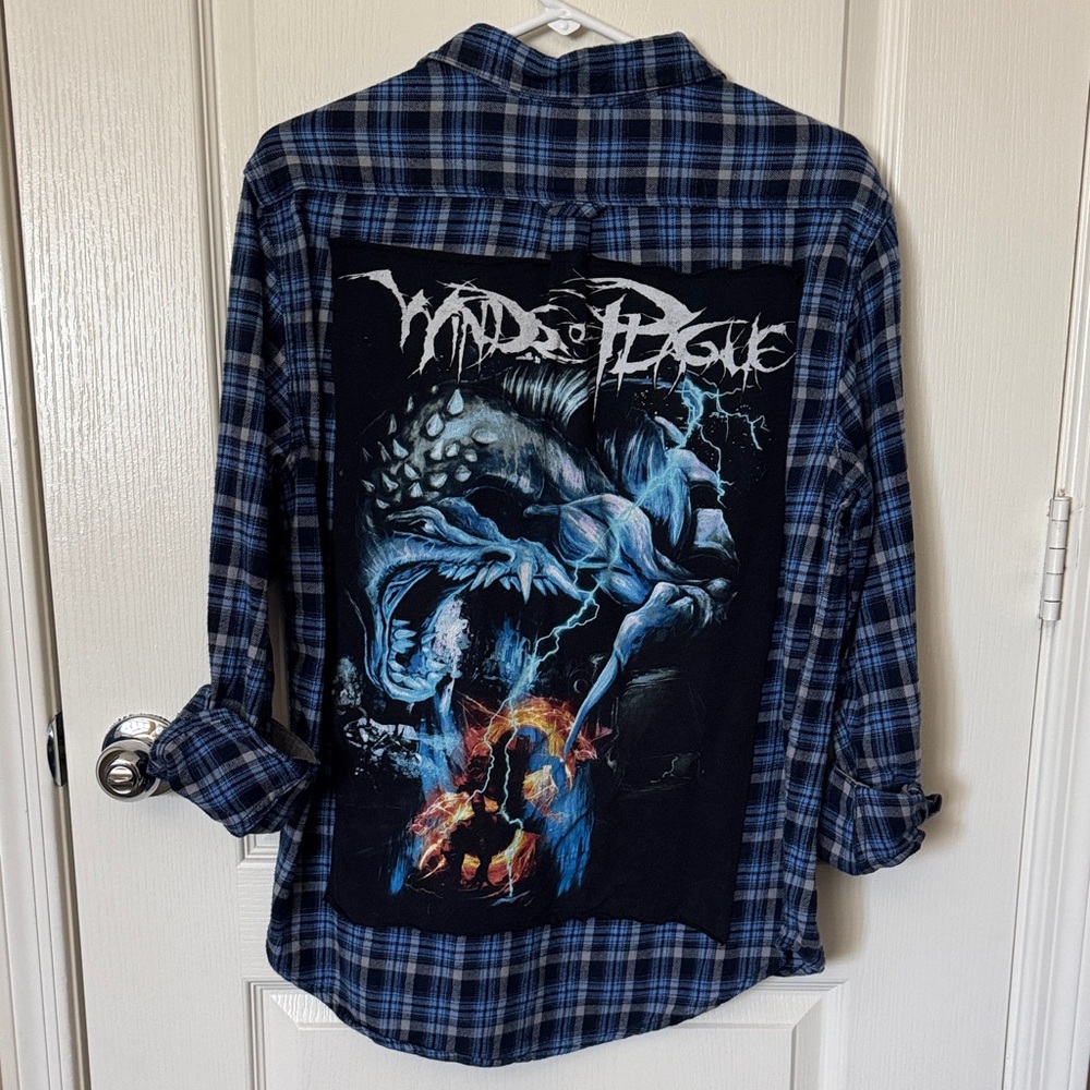 Winds of Plague Blue Plaid Graphic Men's Shirt